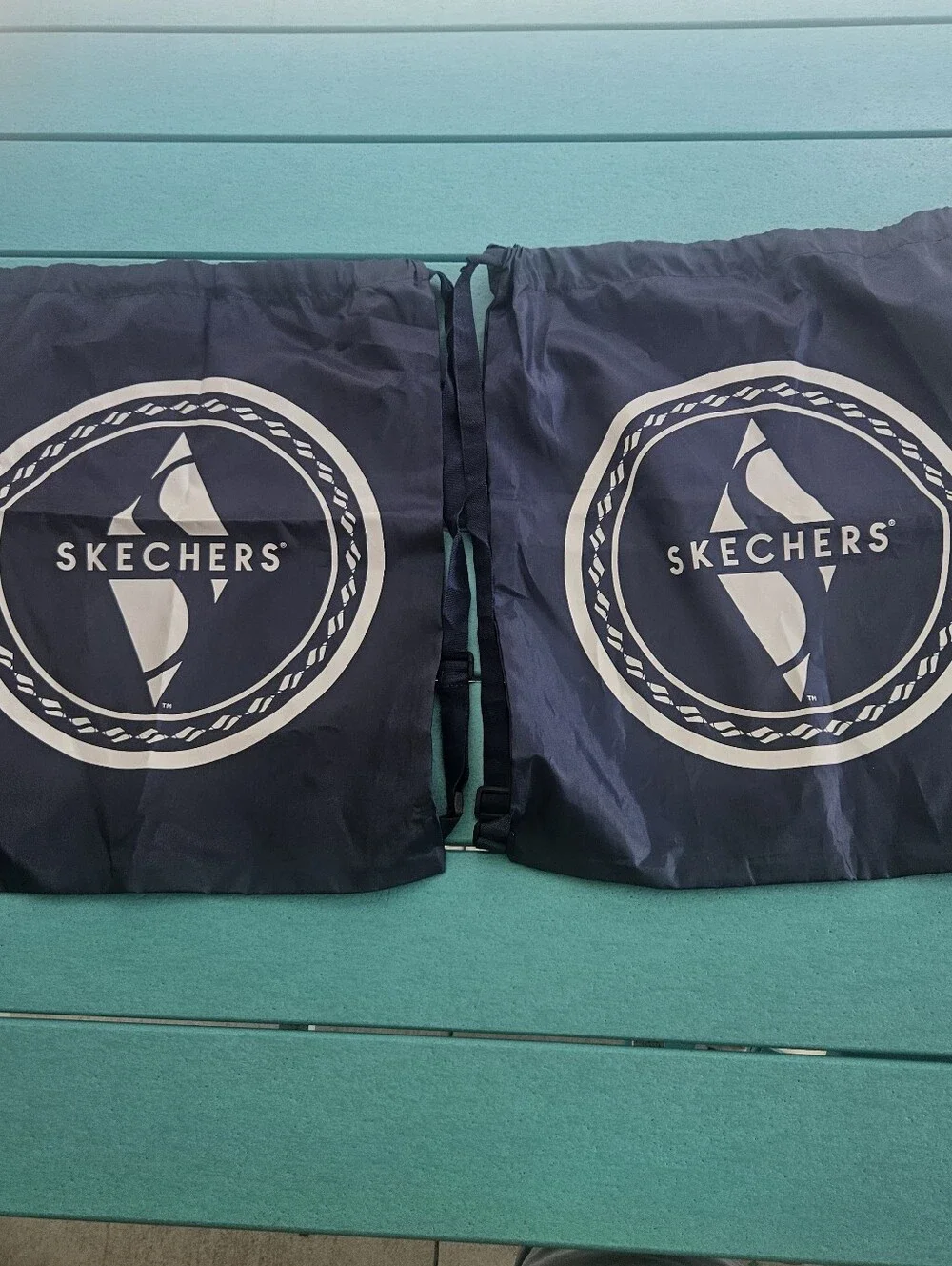 2 Skechers Navy Drawstring Gym Backpack with White Logo